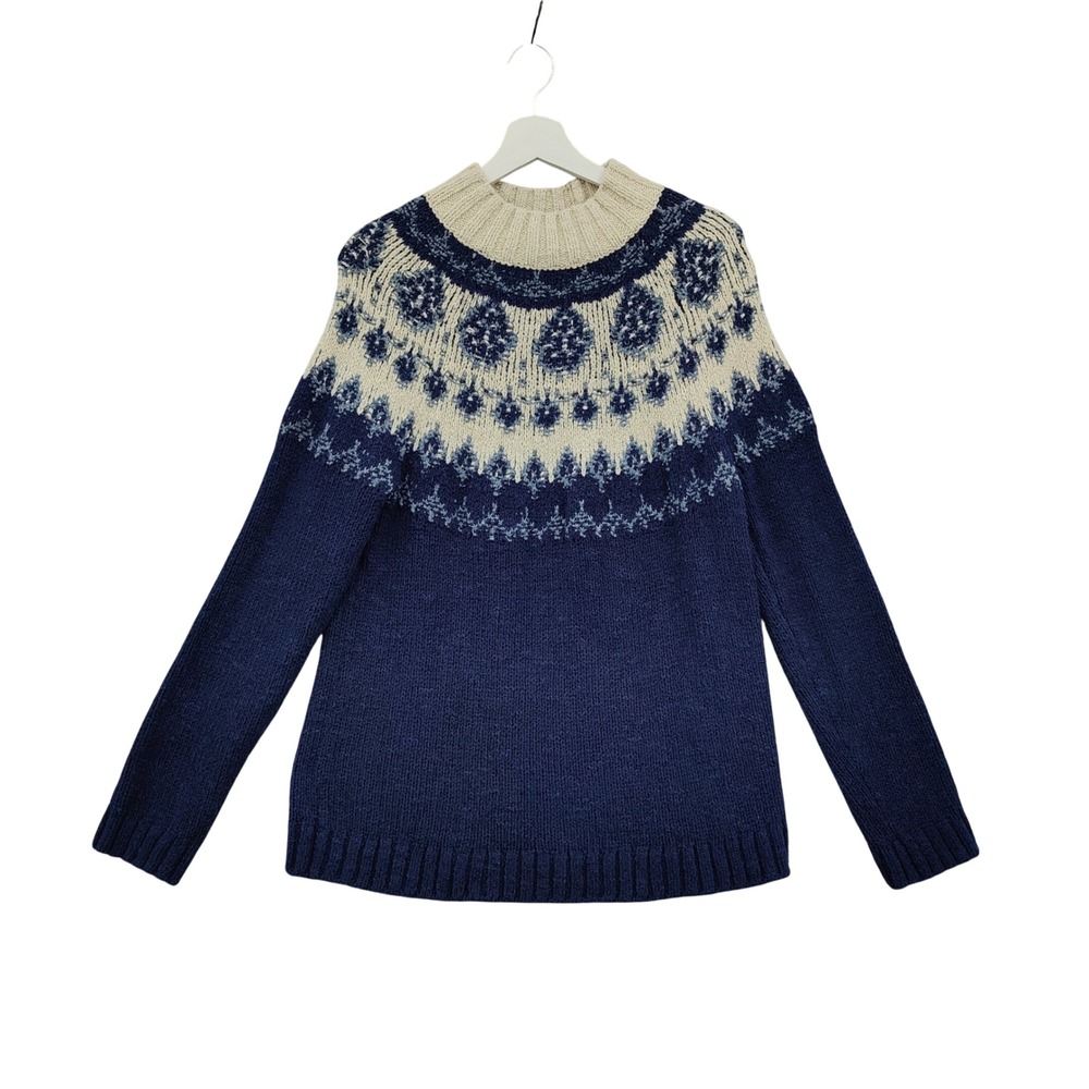 J. Jill Womens Cottagecore Nordic Fair Isle Scandinavian Sweater M Navy Cozy